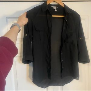 Semi sheer button up top